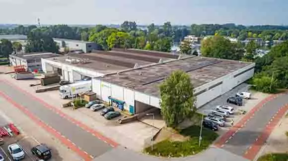 Aerial view of large distribution center