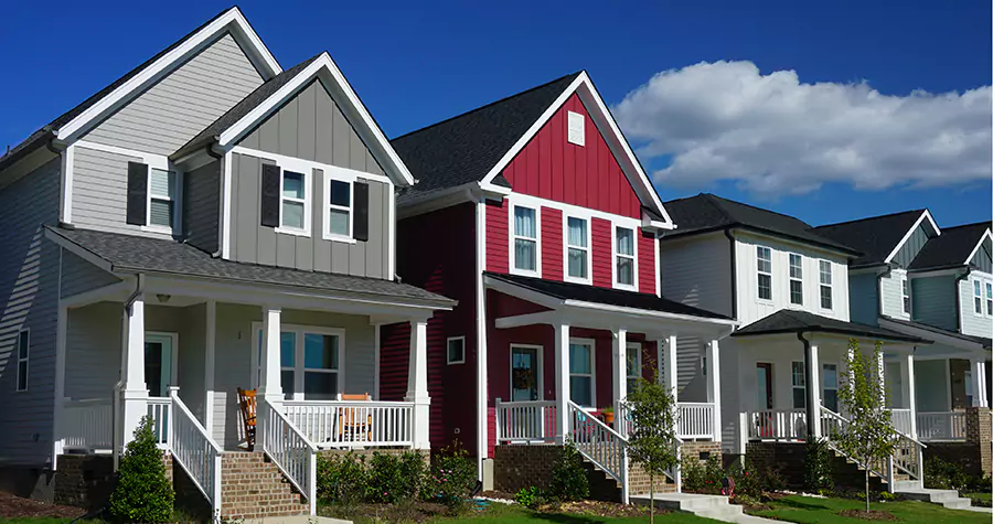 Row of colorful single-family houses