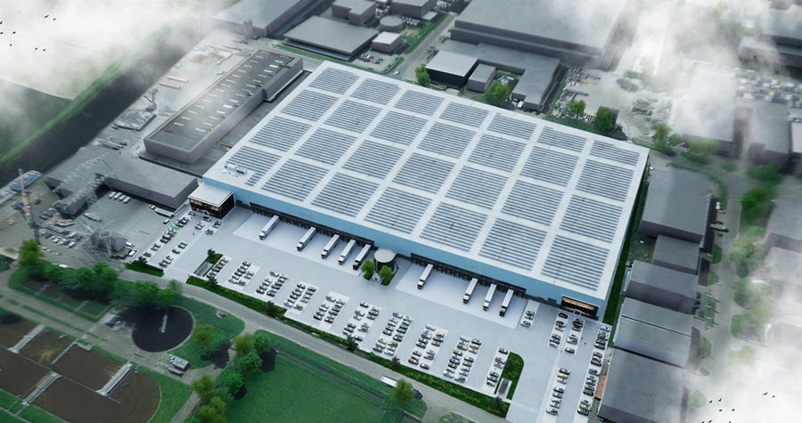 Aerial rendering of a large industrial building