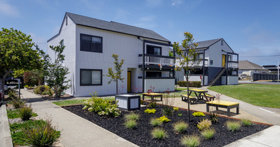 Exterior of two units in a garden-style apartment community