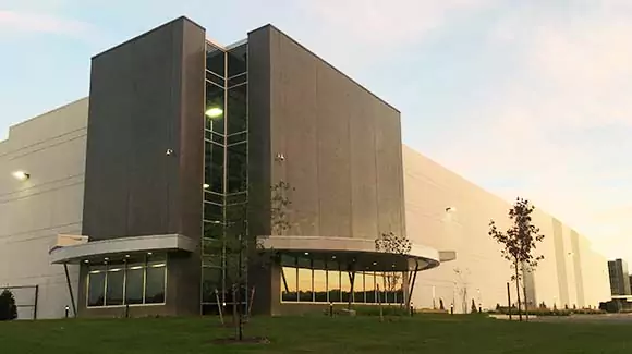 Corner of a distribution center at dusk